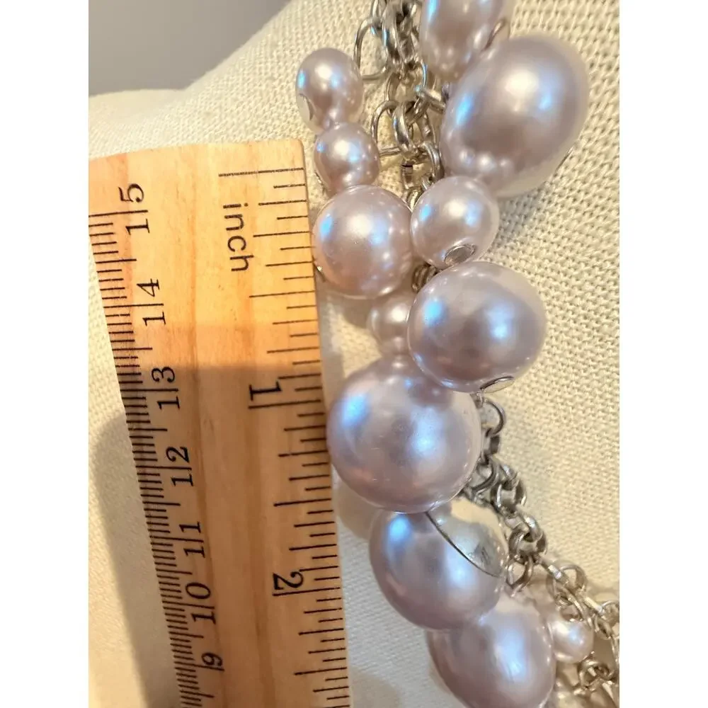 Vintage Silver Tone Faux Pearl Charm Statement Necklace